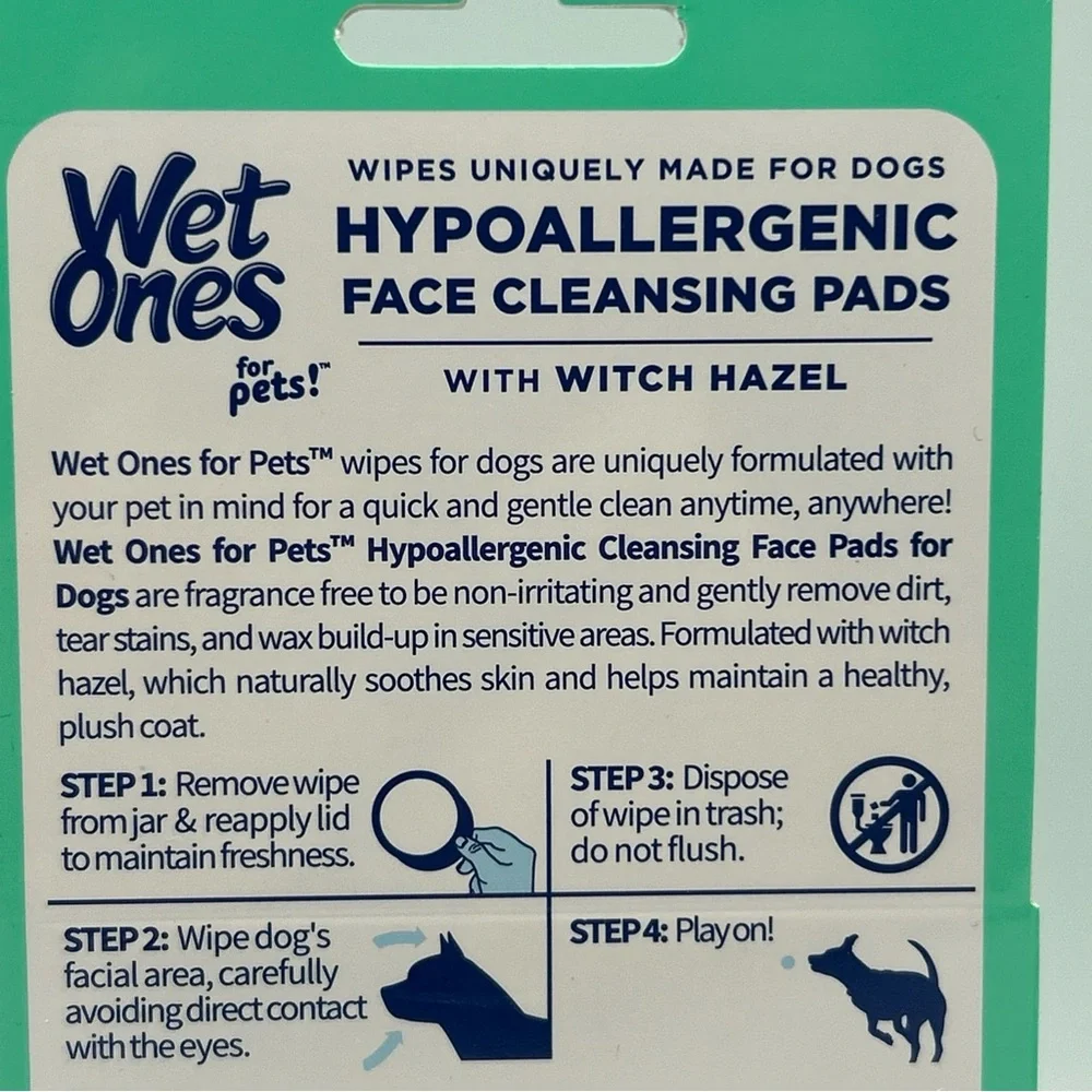 3-PACKS Wet Ones for Pets Hypoallergenic Face Cleansing Pads 50 Count Ea White